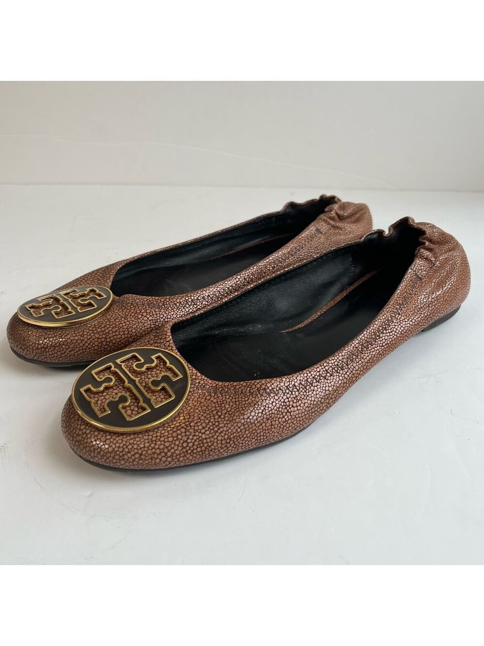 Tory Burch Brown Stingray Embossed Leather Ballet Flats Size 10
